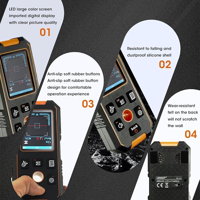 3 in 1 Stud Finder Wall ScannerLaser Distance Meter, Multifunctional Rechargeable Stud Detector with Metal, Wood AC Wire, Upgraded Smart Sensor Comes with HD LCD Display