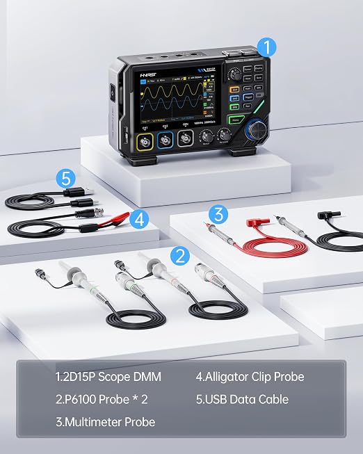 FNIRSI 2D15P 100MHz Digital Oscilloscope Multimeter DDS Signal Generator 3 in 1, 2CH Automotive Oscilloscope Multimeter 19,999 TRMS Counts, 500MS/s Sampling, 4.3'' Touch Screen