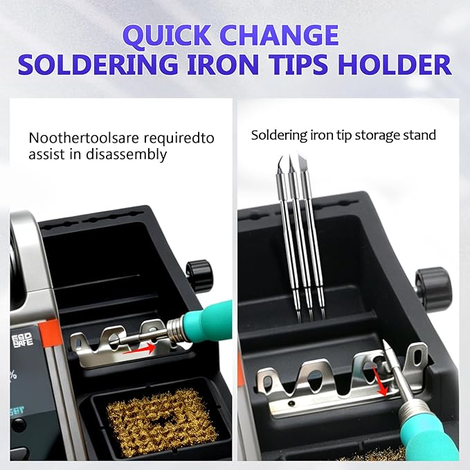 SUGON T21 Digital Soldering Iron Station 120w, Use 9 Soldering Iron Tip 3 Seconds Fast Heat up 716℉, 3 Temperature Memory Storage, 212℉-842℉, Auto Sleep, C / °F, Quick Change Soldering Tip Holder