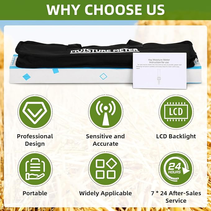 ππ₯ππ§πππ TK100H Hay Moisture Tester, Portable Accurate Hay Moisture Meter, Hay Moisture Tester Probe with Backlit Large Screen, Hay Tester Probe for Froage, Alfalfa Orchard Grass, Bales