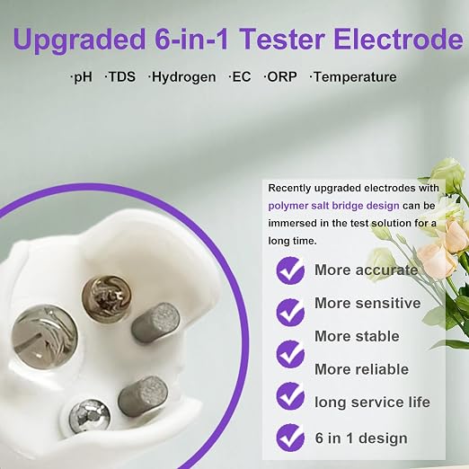 Pool pH ORP Meter, Hydrogen Water Tester, ORP Meter, TDS pH Meter for Drinking Water, YINMIK 6 in 1 pH TDS H2 EC ORP Temp Water Quality Meter, Digital pH PPM EC Monitor