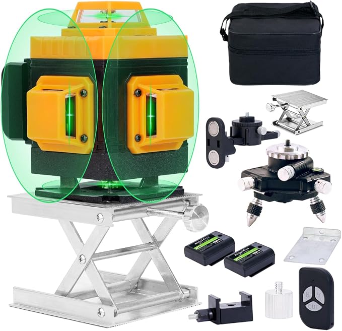 Laser Level Self-Leveling 4 x 360° - 4D Green Cross Bright Line Laser 100ft Range - Lazer Leveler Tool for Drop Ceiling, Picture Hanging, Tile Installation, Indoor DIY & Construction