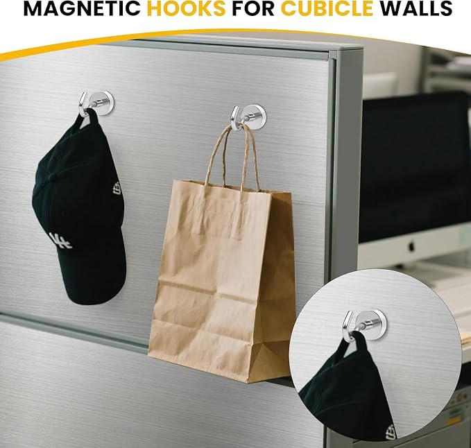 DIYMAG Magnetic Hooks,Silver 50 LB Heavy Duty Magnet with Hook,12 Packs Silver Strong Rare Earth Neodymium Magnets for Hanging, Magnetics Hanger for Curtain, Home, Kitchen, Workplace