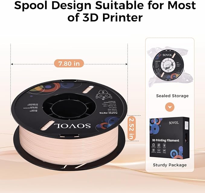 Sovol 3D Printer Rapid PETG Filament 1.75mm 1KG (2.2lbs), High Precision, Strong Toughness, Wiring Tightness, Dimensional Accuracy +/- 0.03 mm, 3D Printing High Speed PETG Filaments, Skin