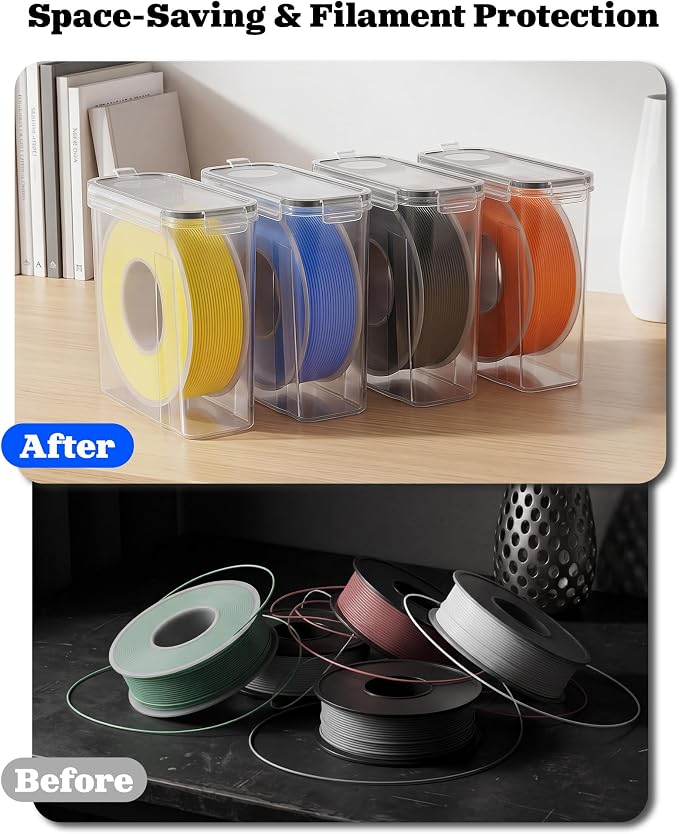 Filament Storage Box 6 Pack — Airtight 3D Printer Filament Container with Silicone Seal & 4 Locking Buckles, Water-Proof Dust-Proof Clear Dry Box for 1KG PLA PETG ABS TPU Spool, Stackable Organizer | Airtight silicone gasket and locking clips protect 1...