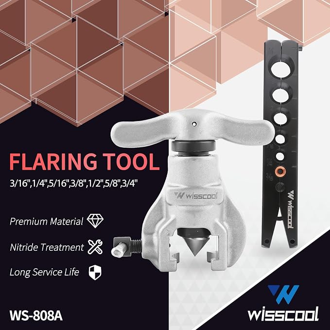 Wisscool Flaring Tools Set with 7 Dies Sizes 3/16-3/4 inch 45 Degree Angle Eccentric Cone for Copper Brass Aluminum Mild Steel HVAC Refrigeration Plumping Work