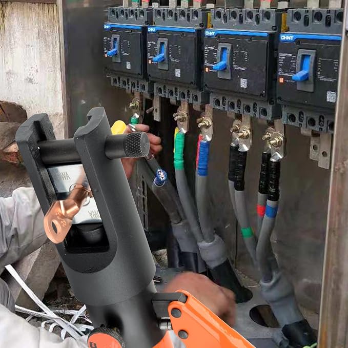 HZLZRZ Hydraulic Crimping Tool and Wire Crimping Tool, 16 Tons and Range 4AWG-600MCM, 11Pairs of Dies for Terminal Kit, Battery Terminal Crimper, Yellow Hydraulic Press (YQ/300A)