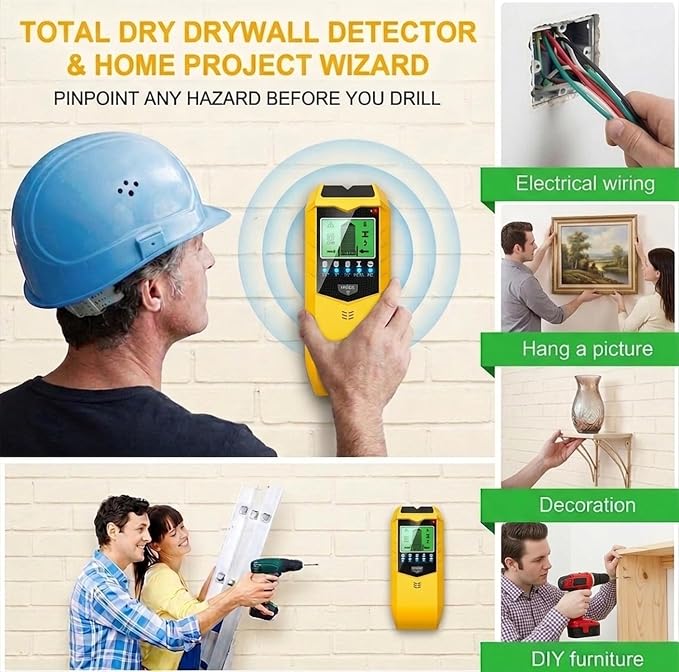 Stud Finder Wall Scanner - 5 in 1 Electronic Stud Sensor with Intelligent Micro-Sensor Chip, Wood Metal AC Wire Detector for Drywall & Plaster, Center Finding for TV Mount & Shelving