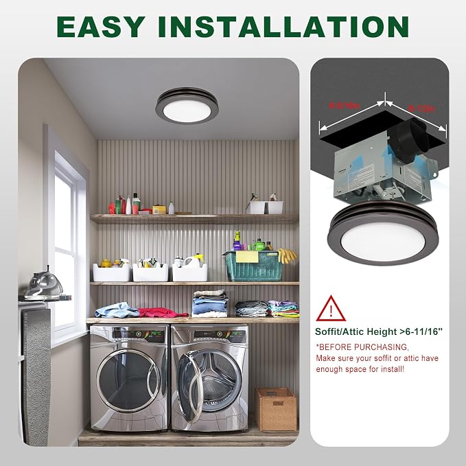 Akicon Bathroom Exhaust Fan with Light, 80 CFM 2 Sones Round Bathroom Fan Light Combo, Dimmable 3CCT LED with Acrylic Cover for Medium Room (Oil Rubbed Bronze)