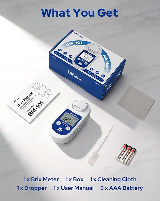 Brix Refractometer 0-95% ±0.2%, Digital Refractometer with ATC, IP65 Brix Meter for Honey,Juice, Wine & Home Brewing,BM-101