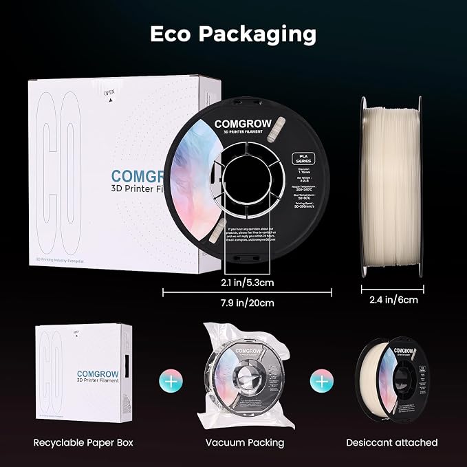 Comgrow 3D Printer Glow in The Dark Filament Gradient Multicolor Fast Change PLA 1kg (2.2 lbs) Spool 3D Printing Materials, Dimensional Accuracy +/- 0.03 mm, 1.75 mm, Glow Multicolored
