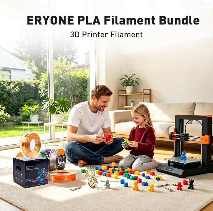 ERYONE PLA Filament 3D Printer Filament Bundle Multicolor 1.75mm +/- 0.03mm, PLA Filament 250g Spool, 4 Rolls, Silk Pla 4