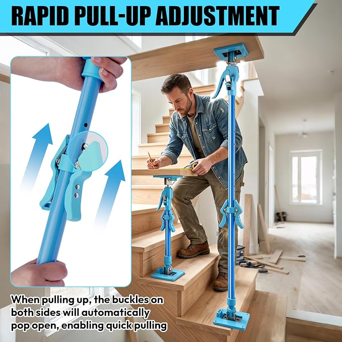 Cabinet Jacks for Installing Cabinets, 24.4"-48" Heavy Duty Adjustable Support Pole with 2-Way Adjust & Dual-Speed Lift, 3rd Hand System for Drywall Lift, Dust Barrier Poles & Ceiling
