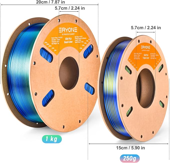 ERYONE PLA Filament 3D Printer Filament Multicolor 1.75mm +/- 0.03mm, PLA Filament 250g Spool, Silk Tri Color Red Yellow Blue
