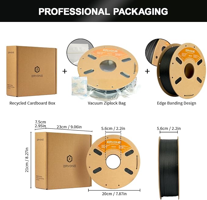 ERYONE Nylon 3D Printer Filament, Polyamide PA6 Glass Fiber Filament 1.75mm +/- 0.03mm, Stiff & Strong & Heat Resistant, 1kg (2.2LBS)/Spool, PA6 GF Black