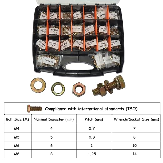 1008PCS Metric Bolt Assortment - Heavy Duty Grade 8.8 M4 M5 M6 M8 Metric Bolts and Nuts Assortment, Nut and Bolt Assortment Kit, Bolts and Nuts Kit (12-40mm), Yellow Zinc Plated, Corrosion Resistant