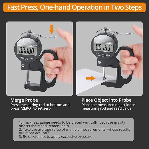Neoteck Professional Measurement Kit: Digital Thickness Gauge 0-0.5" & 0-1" LCD Display, Inch/MM Conversion, One-Hand Quick Press for Leather, Paper, Fabric, Film