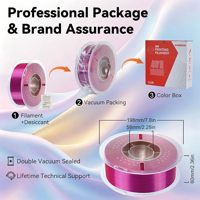 Kingroon PLA Filament, Multicolor Silk PLA Filament, Tri Color 3D Printer Filament, 1.75 mm, Dimensional Accuracy +/- 0.03 mm, 1kg Spool(2.2lbs), Red Gold Purple