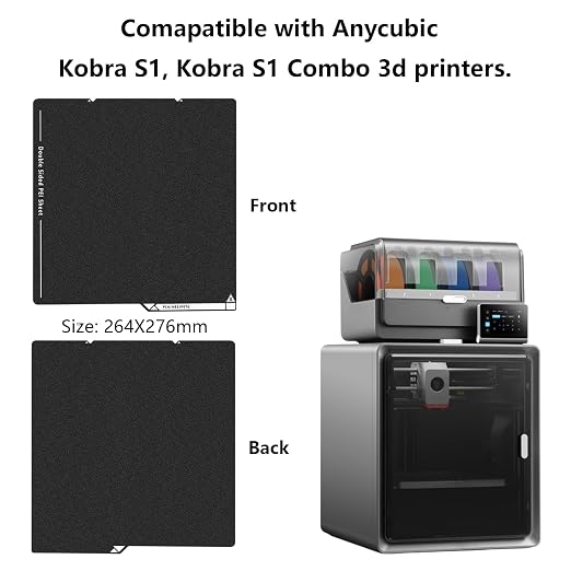 Upgraded Kobra S1 Double Sided PEI Build Plate, 3D Printer Black Textured PEI Platform for Anycubic Kobra S1 264x276mm