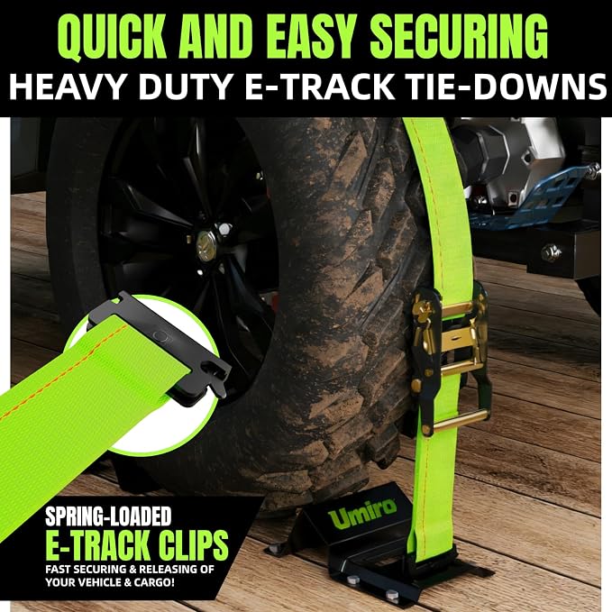 UTV Wheel Chock Tie-Down Kit, 4-Pack 2" x 10' E Track Ratchet Straps, 4,500lb Break Strength, Heavy Duty Trailer Tire Straps for SXS, UTV, ATV, Lawn Mower (Neon Green, 2pack)