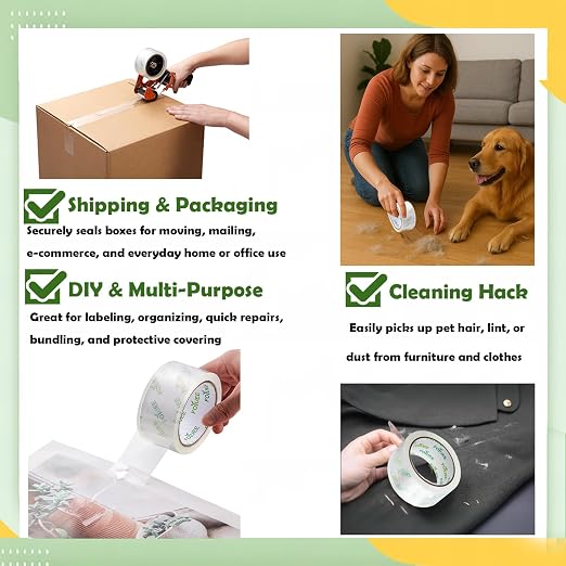 Strong Adhesive Packaging Tape(24 Rolls) for Shipping, Moving and Storage. Clear Packing Tape, Water Base, Crystal Clear, Low Odor, 1.88" Wide, 60 Yards Per Roll, Total 1440 Yards