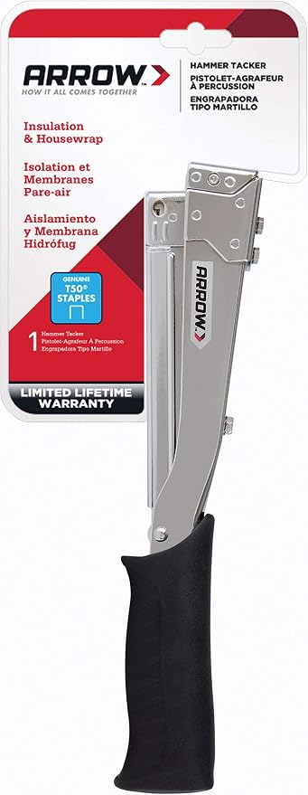 Arrow HT55BL Hammer Tacker, Manual Stapler for Construction and Insulation, Ergonomic Grip Handle, Dual-Capacity Rear-Load Magazine, Fits 1/4”, 5/16", or 3/8" Staples, Silver (Pack of 4)