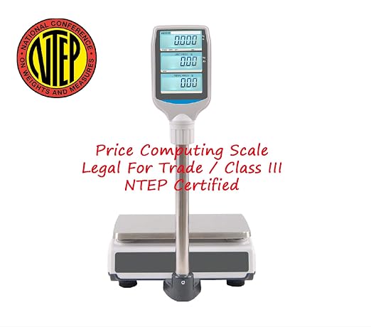 Aquos Digital Kitchen Scale Class III Legal for Trade Price Computing Scales Food & Retail Scale with LCD Backlit Display Tare Function & Stainless Steel Platform (Pole Display, 30Lbs)