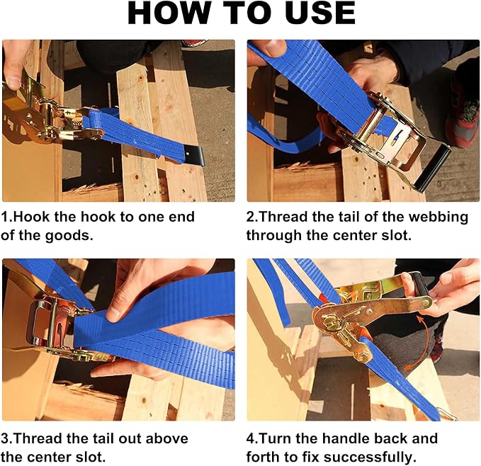8Pack 2 inch Ratchet Straps Heavy Duty 15 ft J Hook with Anti-Loss Lock, 2 inch Tie Down Straps for Trucks, Cargo Straps Ratcheting Blue