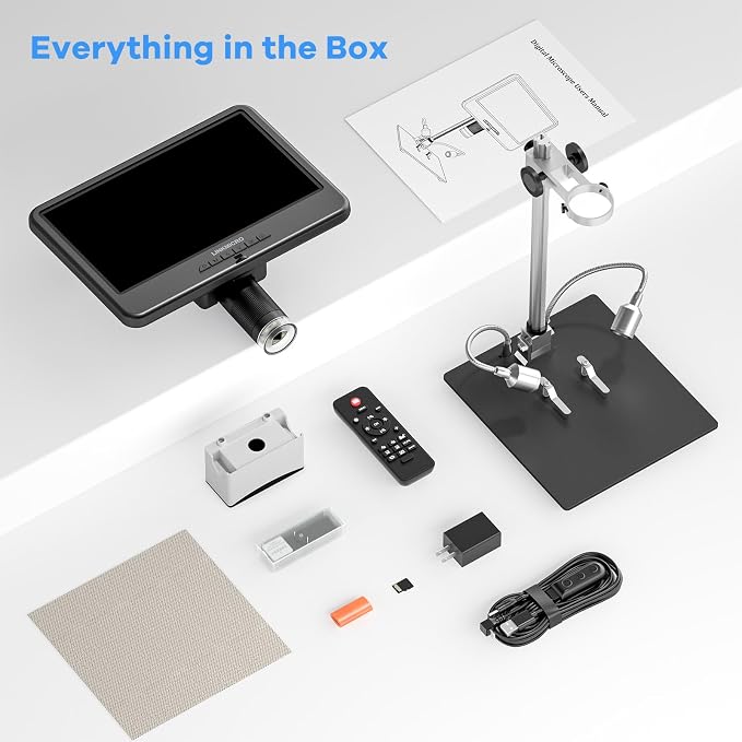 LM210 10.1'' LCD Coin Digital Microscope Full View for Error Coins, Soldering Microscope Camera for Electronics Repair, 260X Adults Coin Magnifier with Lights, 12.6'' Stand, 32G