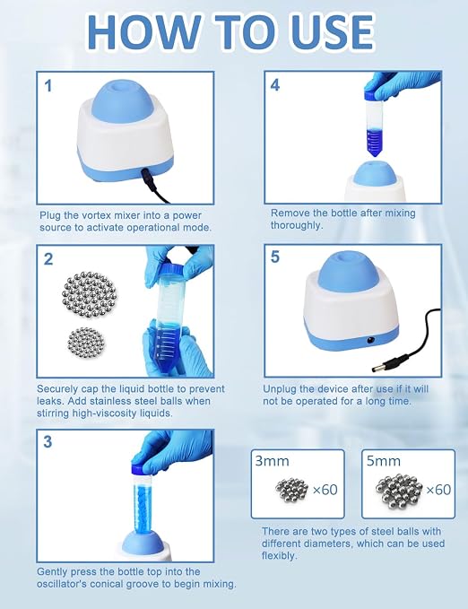 Xin Tester Lab Mini Vortex Mixer, 100ml DIY Model Paint Shaker Nail Polish Mixer Machine 3000RPM, Eyelash Adhesives Pigment Tattoo Ink Mixing with 120pcs Balls - Blue