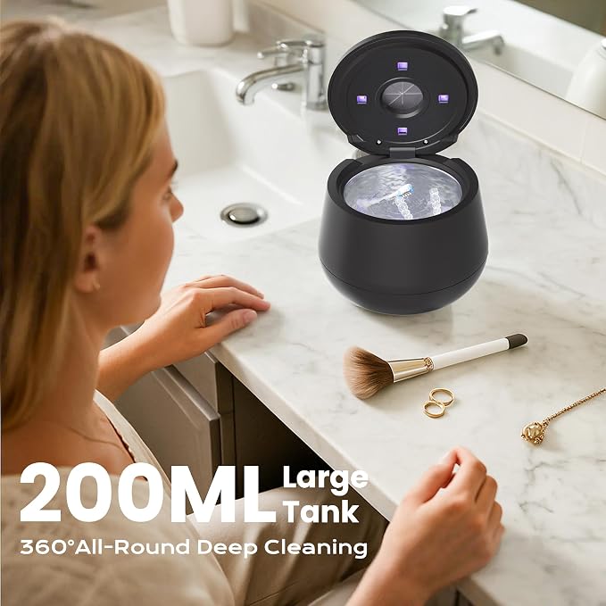 45kHz Ultrasonic Retainer Cleaner, 200ML Dental Cleaning Pod for Dentures, Mouth Guards, Braces, Aligner, Toothbrush Jewelry and More, UV Denture Cleaner with 4 Modes dental care
