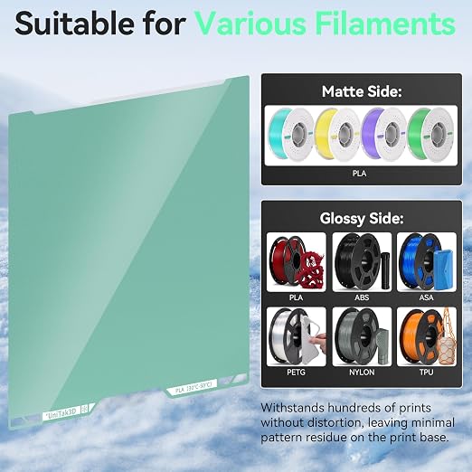 Energy-Saving H2D/H2S Cold Build Plate 355 * 346mm Double Sided Glossy+Matte Low-Temperature Strong-Adhesion Platform Compatible with Bambu Labs H2D/H2S AMS Combo 3D Printers(No Glue Required)-1PCS