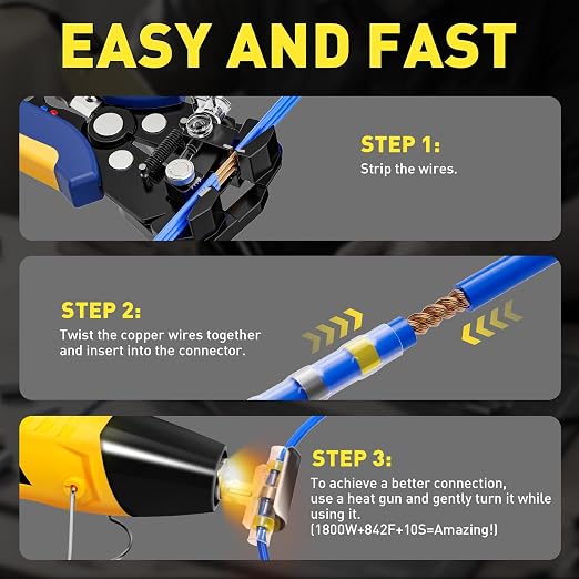 haisstronica 340 PCS Solder Seal Wire Connectors with Mini Heat Gun Kit, Waterproof Heat Shrink Wire Connectors, 10-26 AWG Solder Stick Wire Connectors for Automotive, Marine & Wiring Repair