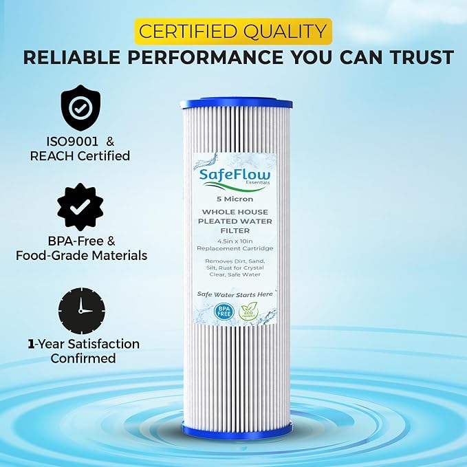 10" x 4.5" 5 Micron Whole House Pleated Sediment Filter for Well Water – Replacement Cartridge for GE FXHSC, Culligan R50-BBSA, Pentek R50-BB, DuPont WFHDC3001, W50PEHD, GXWH40L (10 x 4.5in, 2, Count)