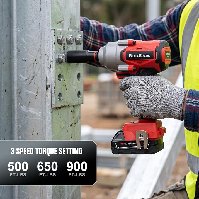 ReliaRoads 900 Ft-lbs Cordless Impact Wrench, 1/2 Inch Impact Gun Compatible MilWauke 18V Battery, Brushless Constant High Torque Impact Driver with 3 Speed, Tool Only (No Battery Included)