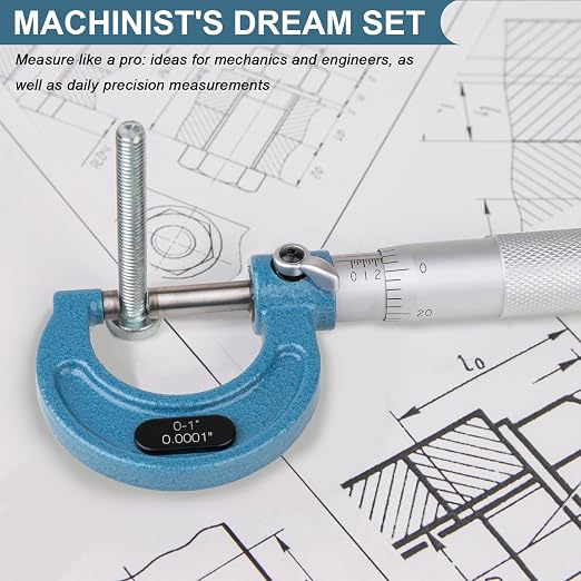 Beaiguna 4PCS Micrometer Set, 0-1"/1-2"/2-3"/3-4" Machinist Outside Micrometer Measuring Tool, Ultra-Precision 0.0001" Graduation Micrometers, Professional Machinist Tools Set