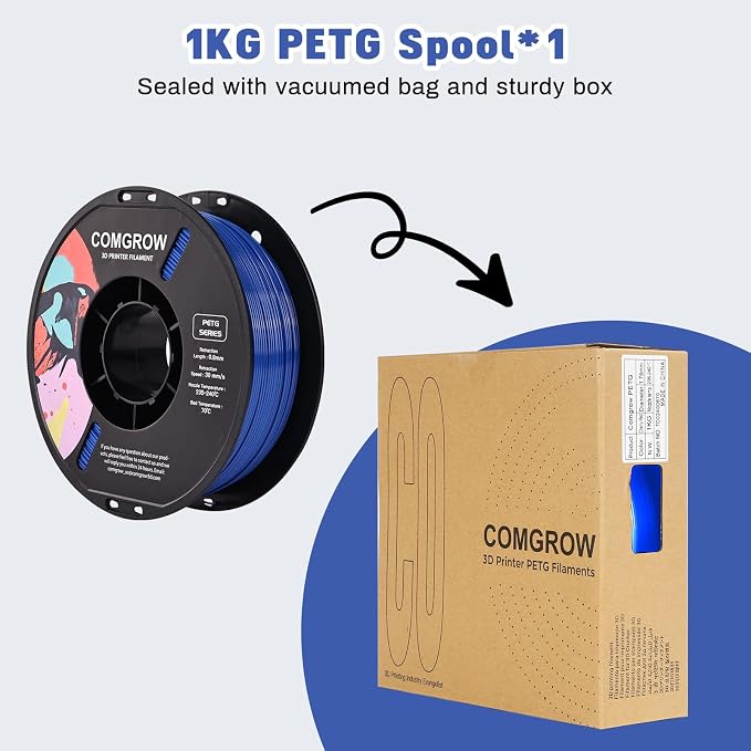 Comgrow PETG 3D Printer Filament 1.75mm, High Precision and Tough 3D Printer Filament (2LBS), Dimensional Accuracy +/- 0.02 mm, Fit Most 3D Printers Dark Blue
