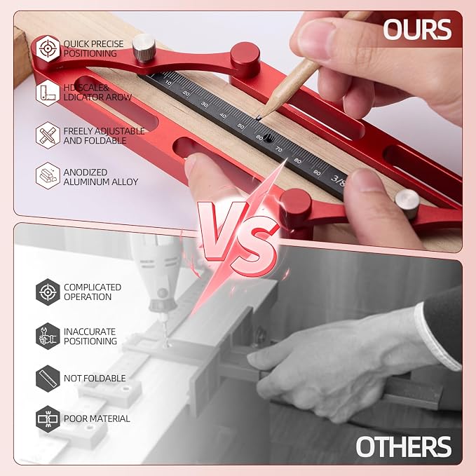 Positioner Locator Tool Dowel Jig Woodworking Joinery Hole Drill Guide,Center Finder Gauge with Self Centering Interchangeable Rods,Woodworking Marking Gauge for Precise Mortise and Tenon Jig