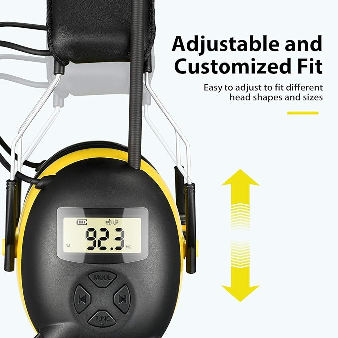 BJKing AM/FM Radio Headphones with Digital Display, 30dB AM FM Hearing Protection Safety Ear Muff, Ear Protection Headphone for Mowing, Landscaping, Shooting and Construction Black-Green