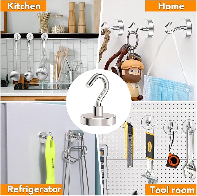 MIKEDE Magnetic Hooks 120lbs Strong Magnets Hook 18 Pack | Heavy Duty Extra Strong Cruise Hook for Hanging Industrial Metal Refrigerator Hooks for Cruise Cabins Fridge