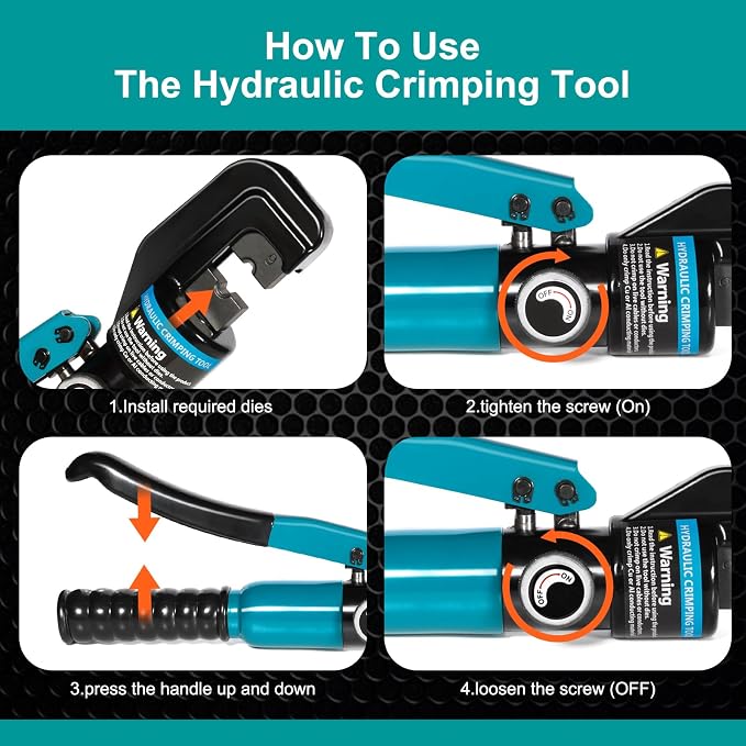 Brileine 10 Tons Hydraulic Crimping Tool with 9 Dies - Battery Cable Crimper Tool & Wire Rope Crimping Tool for 12 to 2/0 AWG, 1/16" 1/8" 3/16" Stainless Steel Cable Railing Tool