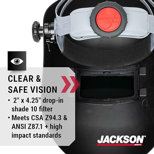 Jackson Safety PL280 Pipeline Welding Helmet - Shade 10 Flip Front Welding Hood - ANSI Z87.1 - Made in USA (Multiple Headgear Styles and Colors)