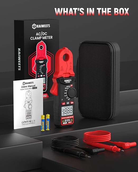 KAIWEETS Digital Clamp Meter with Round Jaw, Automotive Multimeter, NCV, 2000 Counts, Amp Voltmeter, Accuratly Measure AC/DC Current & Volatge, Resistance, Diode, Capacitance, Continuity, Frequency