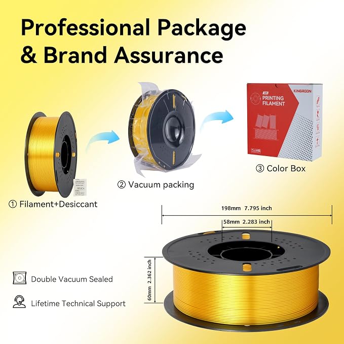 Kingroon Silk PLA 3D Printer Filament, Dimensional Accuracy +/- 0.03 mm, 1 kg Spool(2.2lbs), PLA Shiny Filament 1.75 mm (Gold)