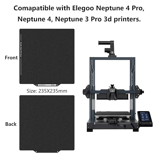 Upgraded Neptune 4 Double Sided PEI Build Plate, 3D Printer Black Textured PEI Platform for Elegoo Neptune 3/Pro, Neptune 4/Pro 235x235mm