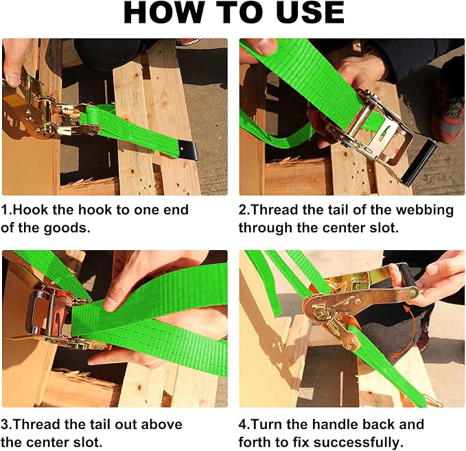 8Pack 2 inch Ratchet Straps Heavy Duty 15 ft J Hook with Anti-Loss Lock, 2 inch Tie Down Straps for Trucks, Cargo Straps Ratcheting Green
