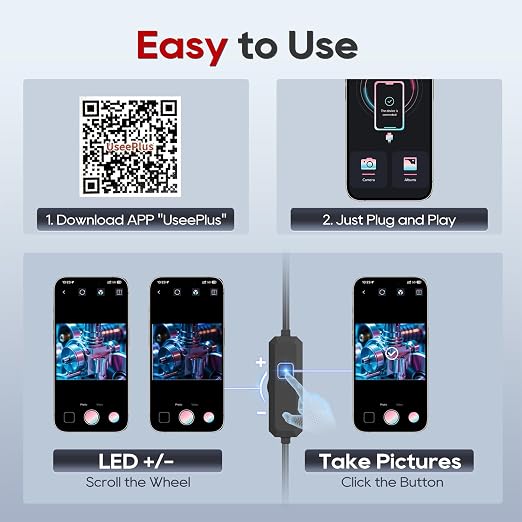 TOPDC Endoscope Camera with Light, 1920P HD Scope Camera, 8 LED Adjustable Inspection Borescope for Android and iOS, 16.4ft Semi-Rigid Snake Cable, IP67 Waterproof