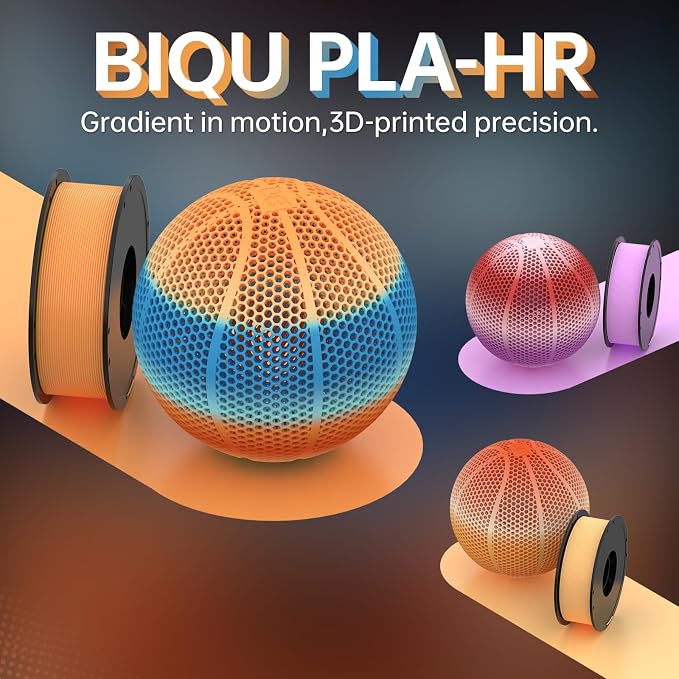 BIQU PLA-HR Flexible 3D Printer Filament Specifically for Printing Airless Basketballs, 1.75mm 1KG Spool (2.2lbs), Triple Color Filament for Most FDM 3D Printer, Blue-Orange-White