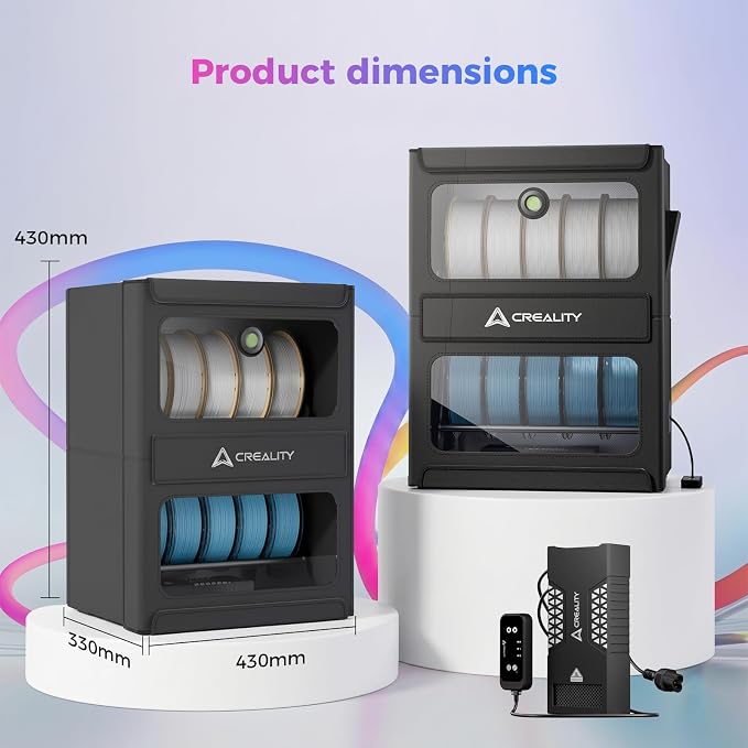 Creality Multi-Roll Filament Dryer, Filament Storage Box with Heating for 3D Printer Filament 10kg Spool, Detachable Heating Module, Fast Heating to 70°C, Fireproof Moisture-Proof for PLA PETG ABS TPU