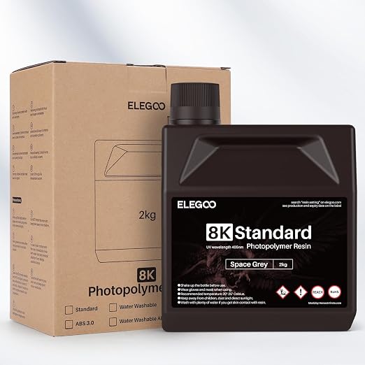 ELEGOO 8K Standard Resin, 405nm Rapid UV-Curing 3D Printer Resin, Higher Precision, Lower Shrinkage 3D Photopolymer Resin for 8K/12K/14K 3D Printer and LCD/MSLA/DLP 3D Printing, White Smoke 2000G